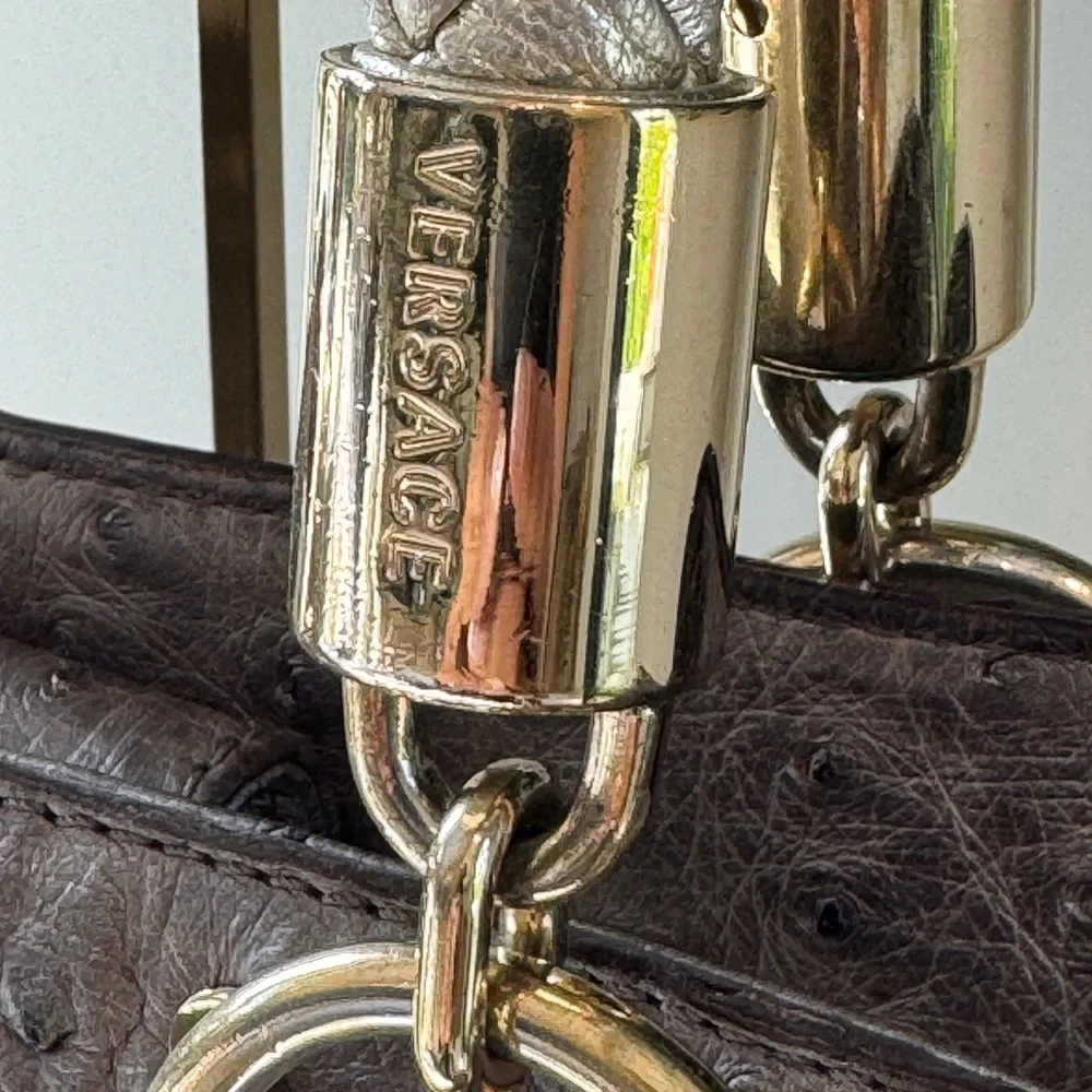 Versace Ostrich Handbag - Silver Grey with Champagne Hardware - Picture 7 of 17